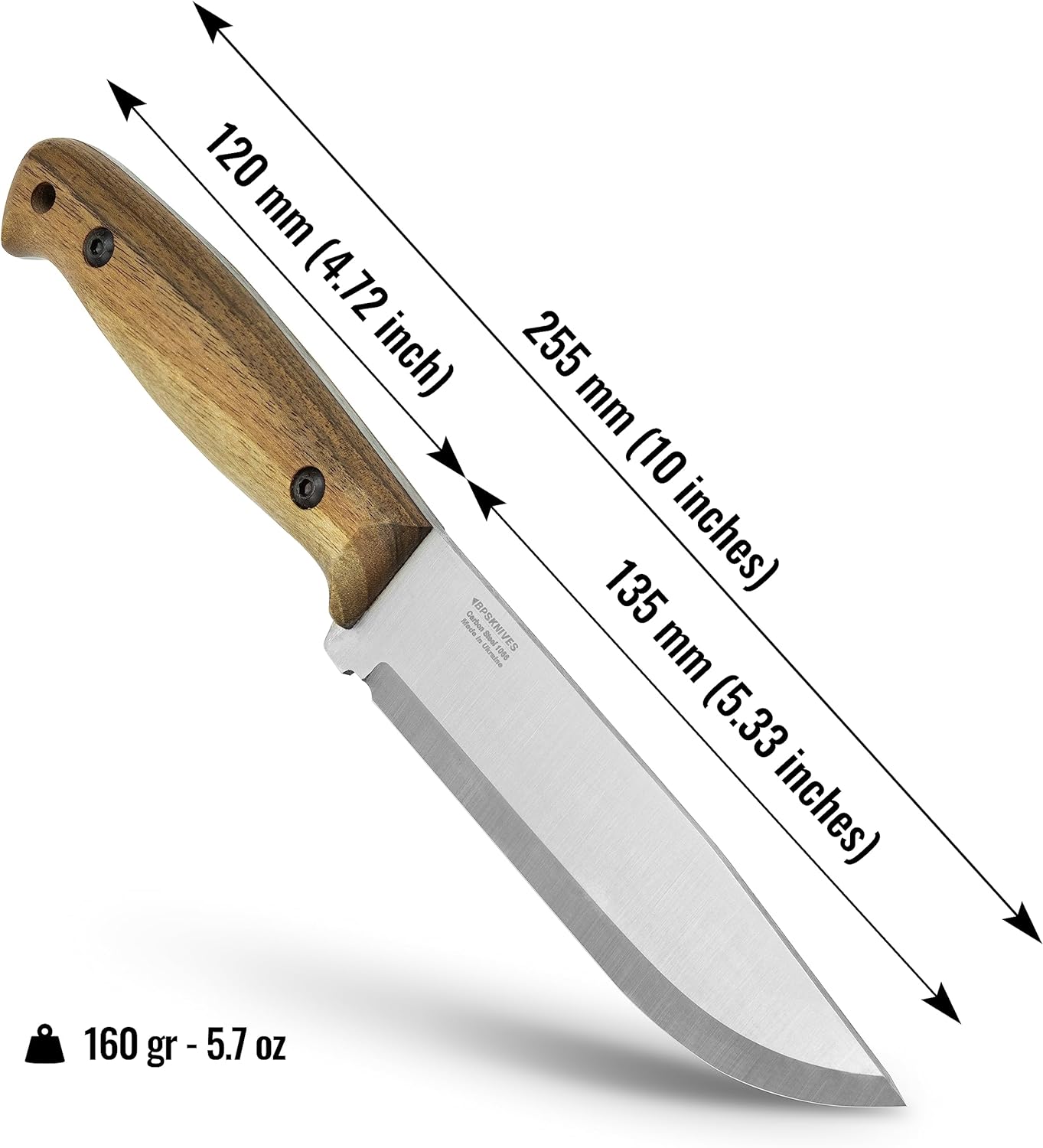 Adventurer - Bushcraft Knife - Fixed-Blade Carbon Steel Knife with Leather Sheath and Firestarter - Outdoor Full Tang