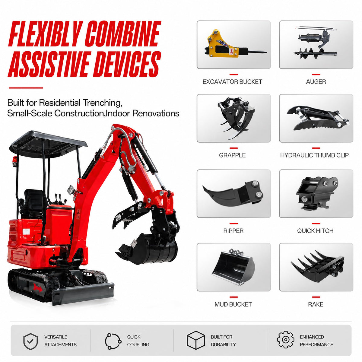 3,100 lbs Mini Excavator with Kubota-Engine & Side Swing Boom