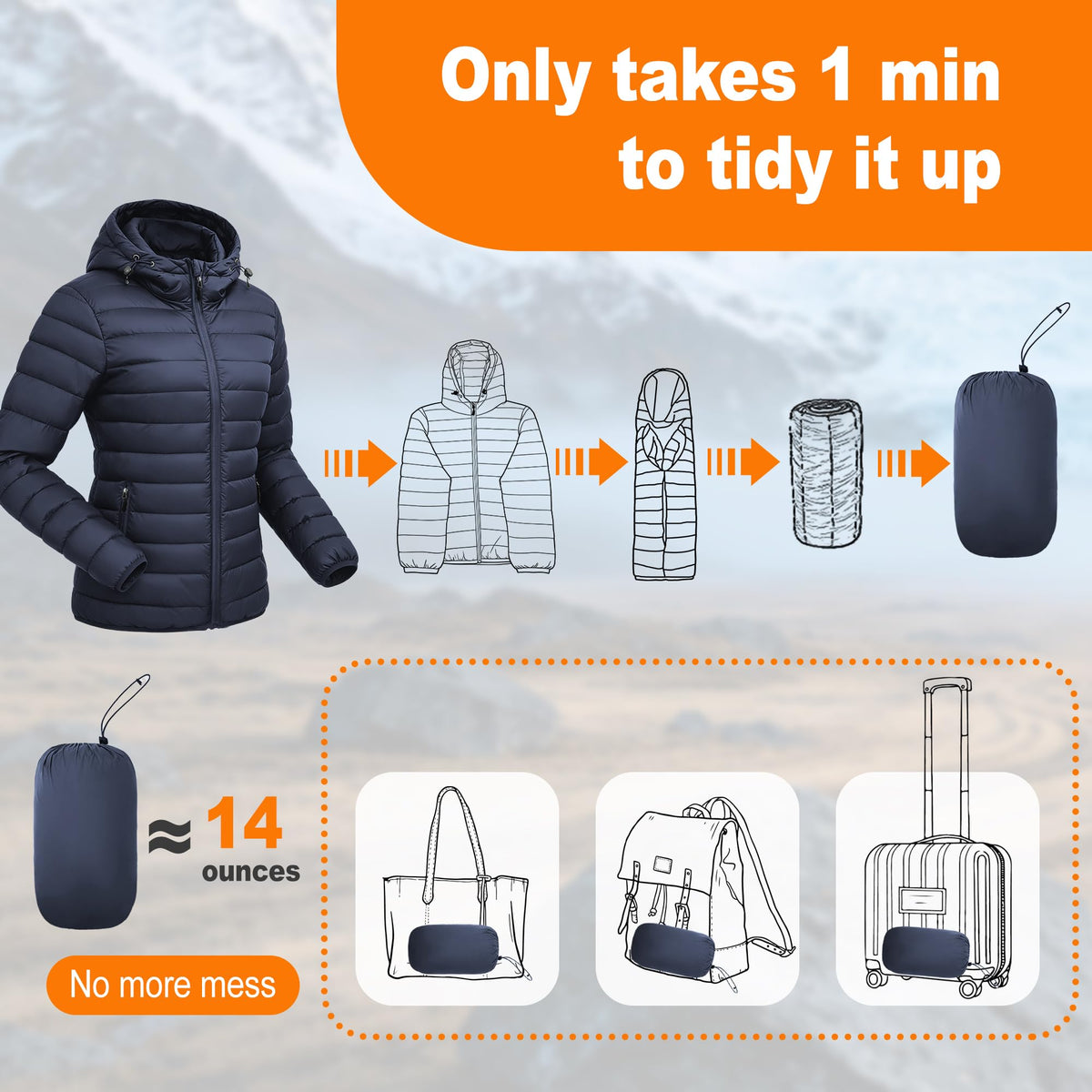 Puffer Jacket Womens Packable Puffy Coats Down Hood Jacket Navy L