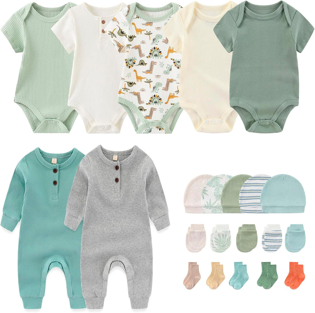 Newborn Layette Gift Set 22-Piece Baby Boy Girl Bodysuits Infant Outfits Essentials and Accessories 0-12 Months
