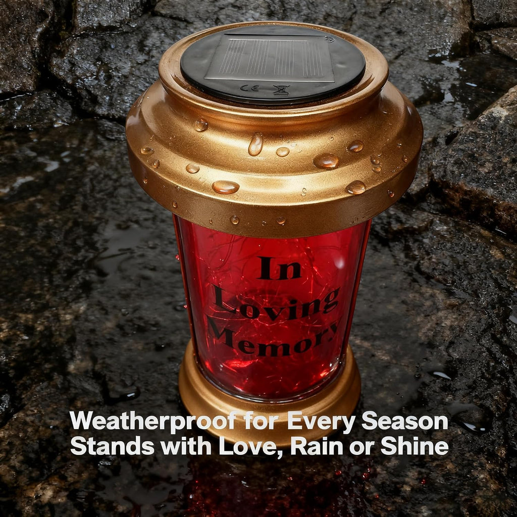 Solar-Powered Decorative Outdoor Lantern Candle Holders for Grave, Solar Lights Outdoor with Long Stake & Solar