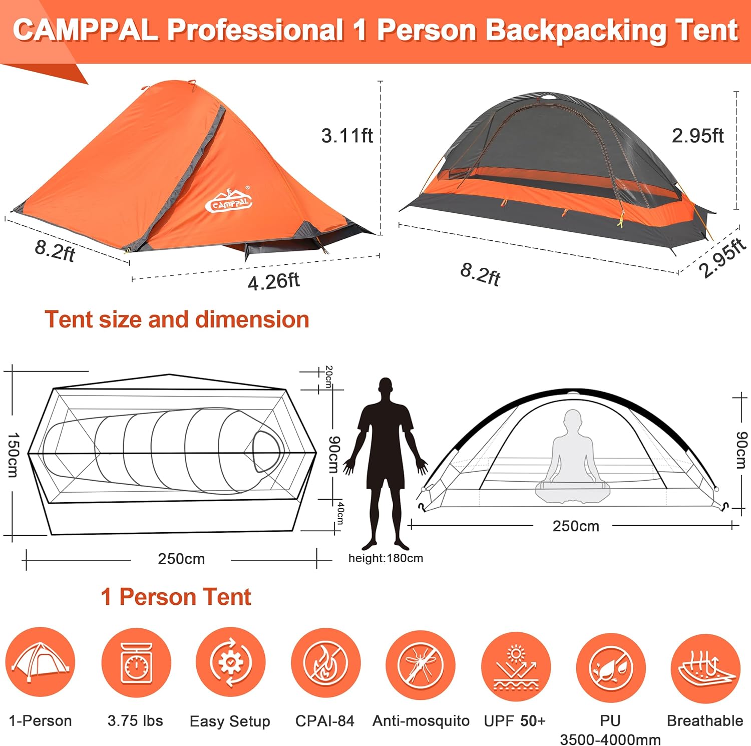 1 Person Tent for Camping Hiking Mountain Hunting Backpacking Tents 4 Season Resistance to Windproof Rainproof and