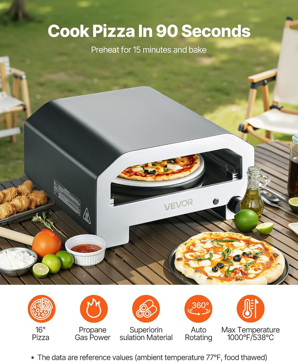 16 in Outdoor Pizza Oven, Auto Rotating Propane Gas Pizza Ovens, Portable Pizza-Cooker with Electric Rotate