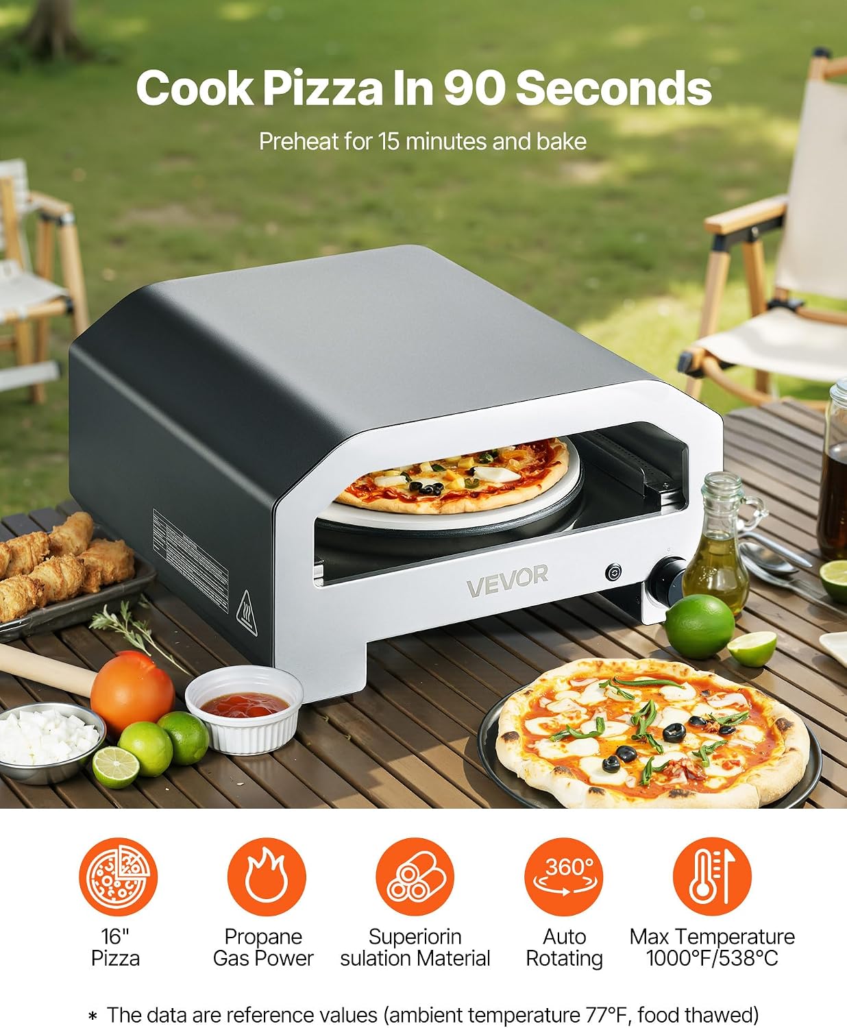 16 in Outdoor Pizza Oven, Auto Rotating Propane Gas Pizza Ovens, Portable Pizza-Cooker with Electric Rotate