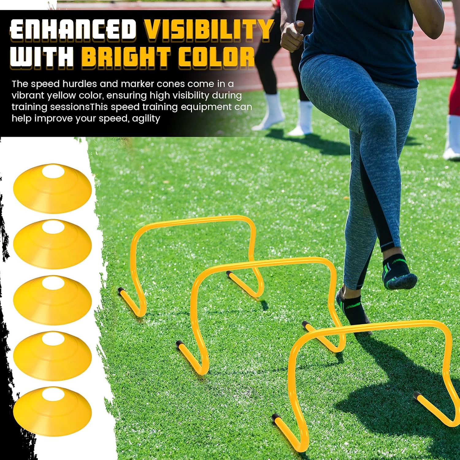12 Pcs 12 Inch Agility Hurdles Training Equipment Agility Hurdles and Marker Cone Set Disc Cones Speed and Training