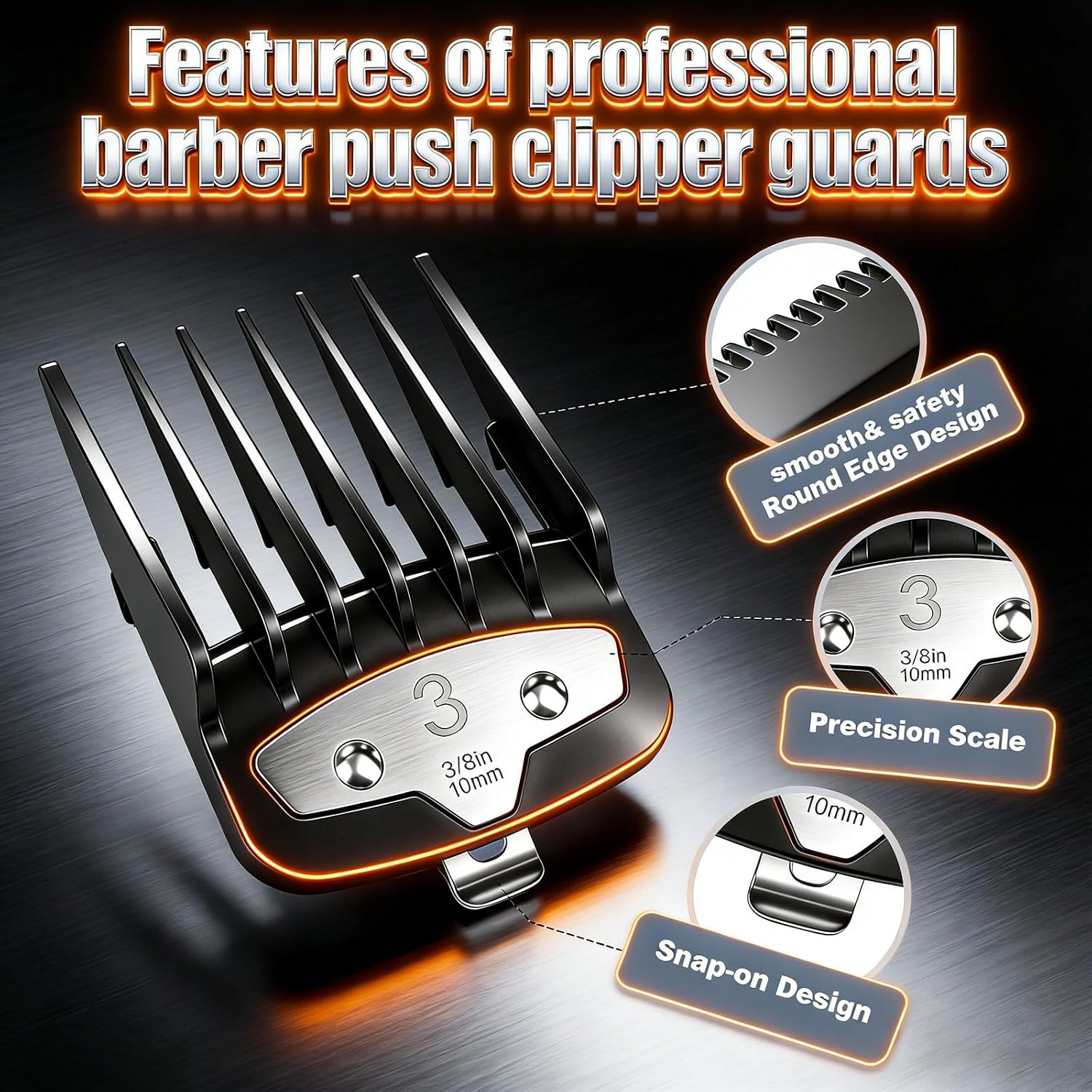 Clipper Guards Set Compatible with Most Wahl Clipper, Black, 10 pcs | Replacement Cutting Guides, 1/16" to 1", 10
