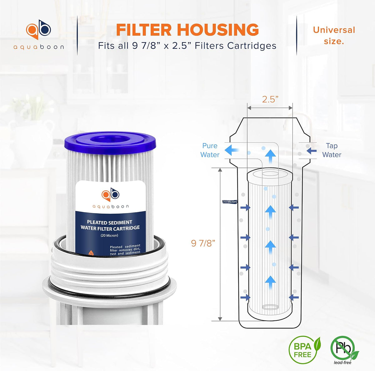 20 Micron Pleated Sediment Filter Cartridge 10 x 2.5 6-Pack
