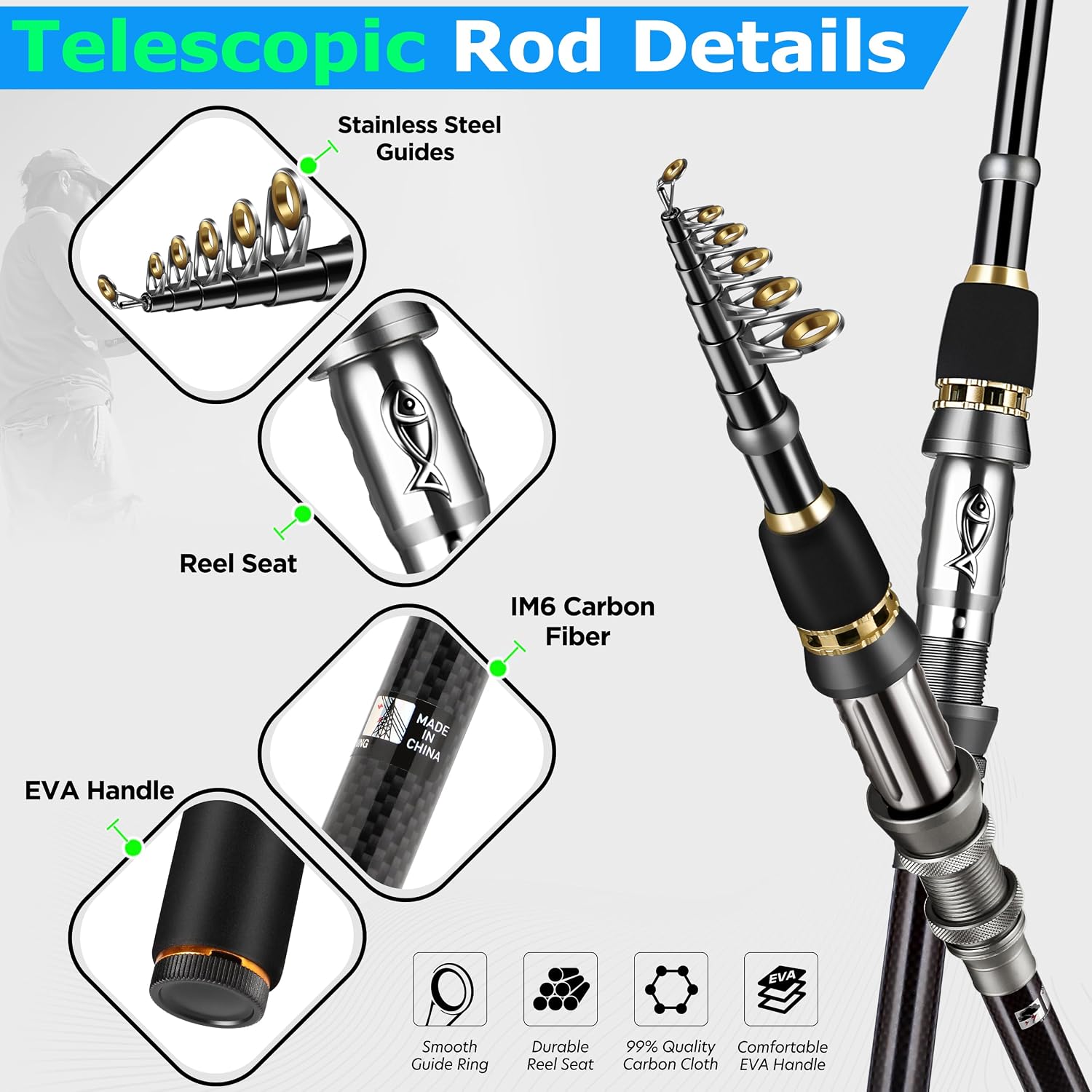 Collapsible Telescopic Fishing Rod Pole and Reel Combo Starter Kit | Travel Pocket Retractable Fishing Rod Gear, Kits