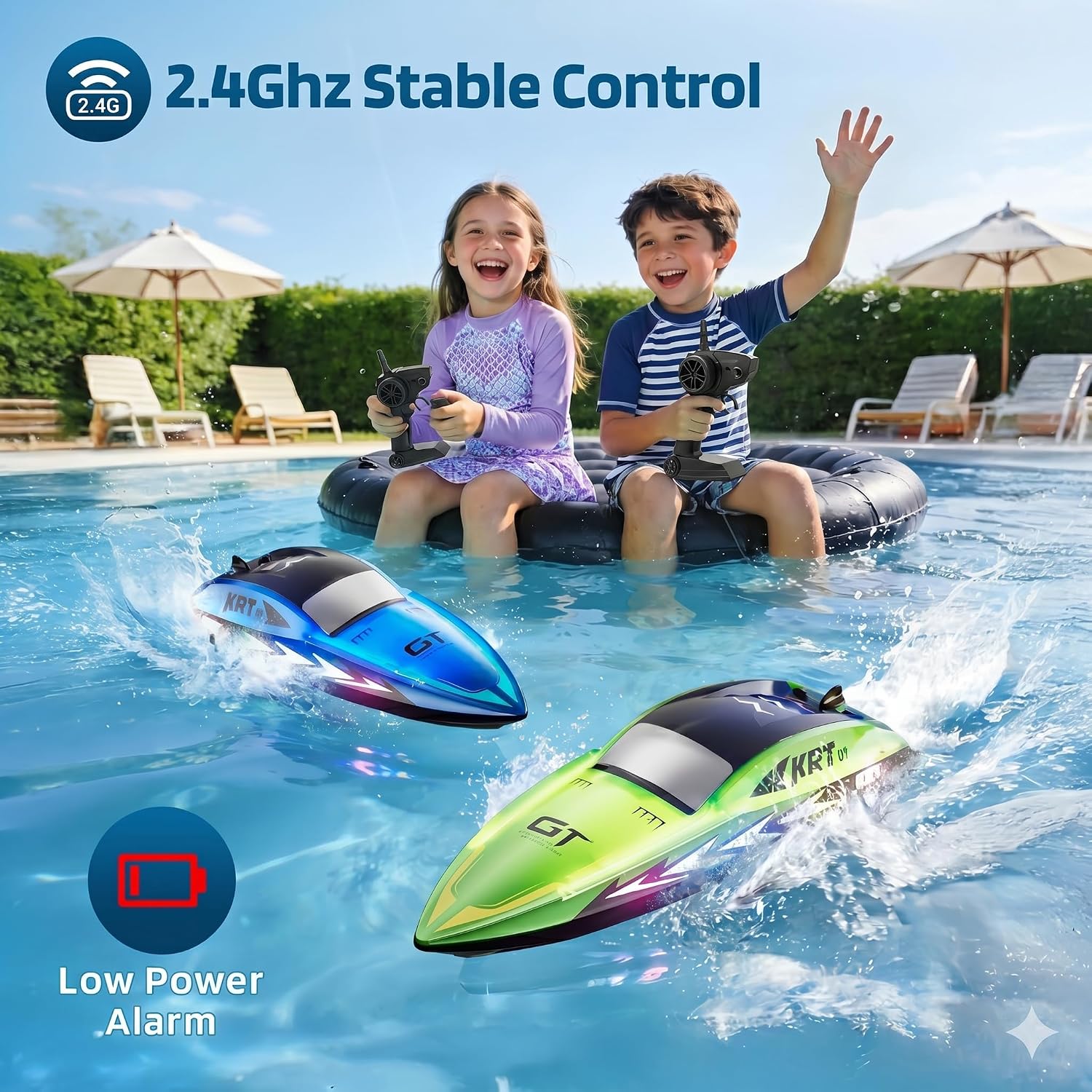 RC Boat for Kids Remote Control Boats Pool Lakes Bathtub Toy | 8 LED Light Modes,Whole Body Waterproof,Low
