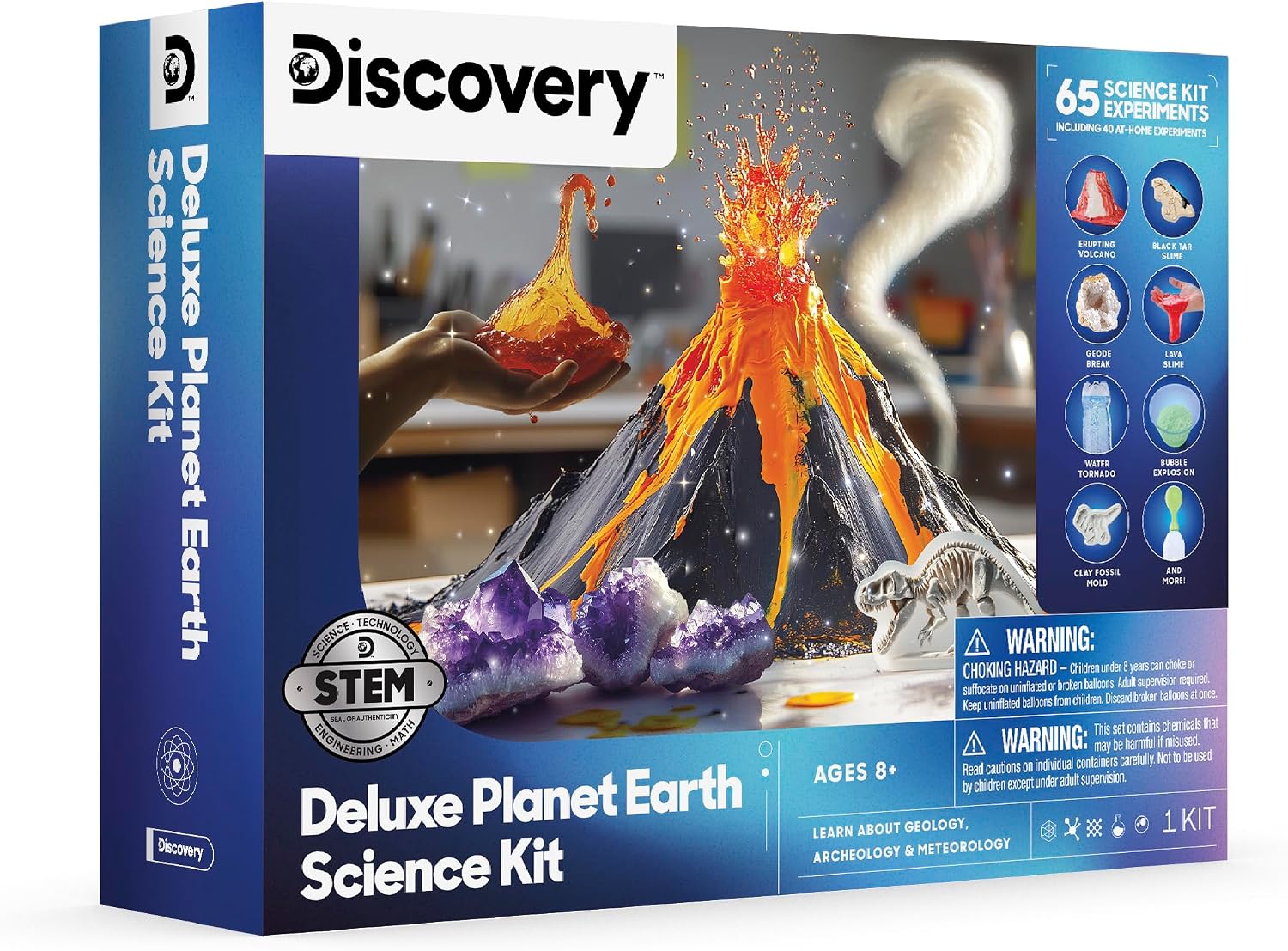 Planet Earth Science Kit – 65 Experiment STEM Lab for Kids| Includes DIY Volcano, Tornado, Fossils, Crystals, &