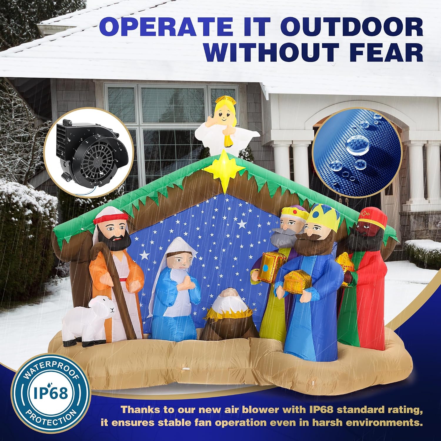 8 FT Christmas Inflatables Nativity Scene Outdoor Decorations, Christmas Blow Up Yard Decorations Nativity Sets for