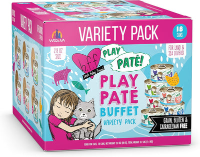 B.F.F. Play - Best Feline Friend Paté Lovers, Aw Yeah!, Play Paté Buffet Variety Pack, 2.8oz Can (Pack of 18)