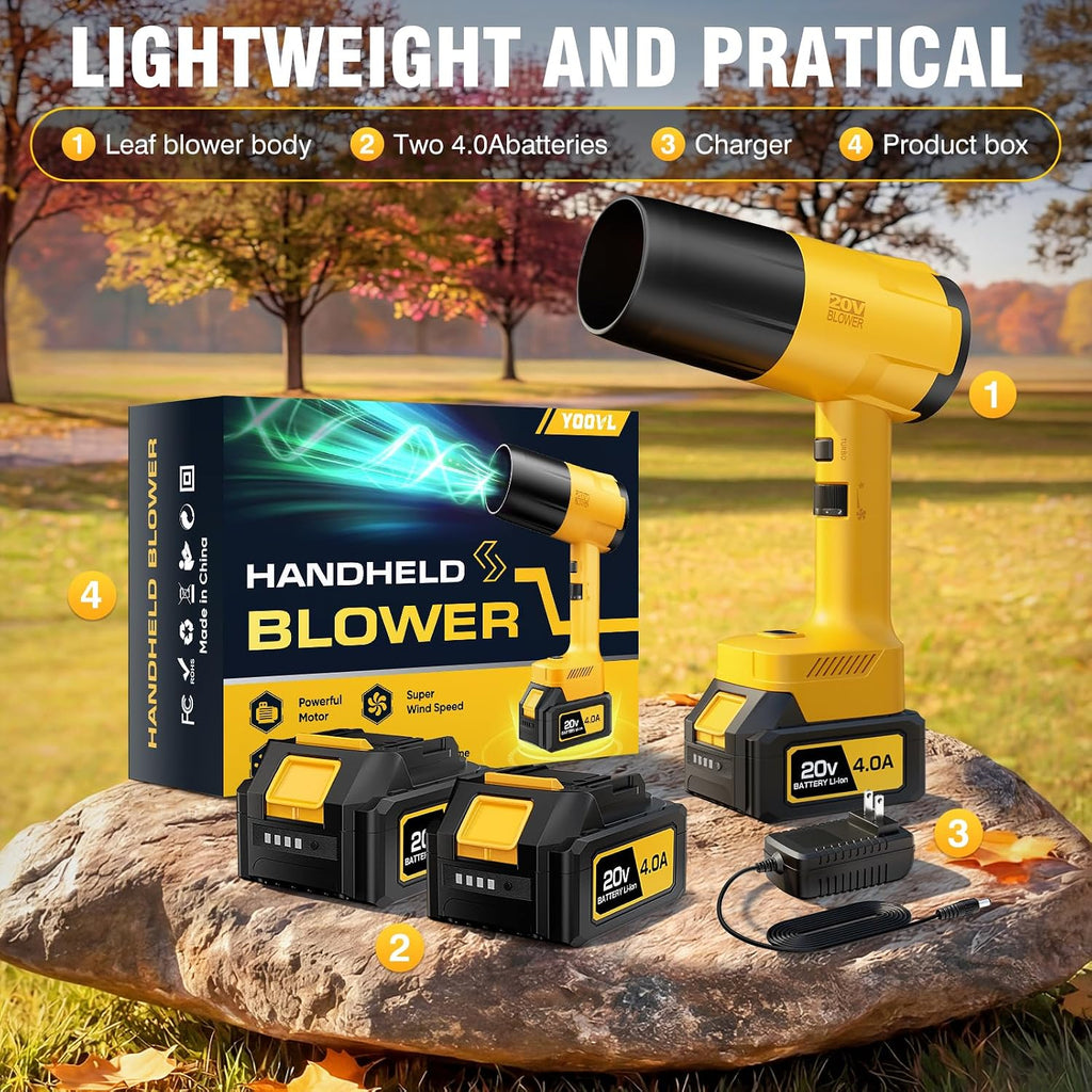 Leaf Blower Cordless, Handheld Leaf Blower with 2 X 4.0Ah Battery and Charger, Snow Blower with 6 Speed Modes