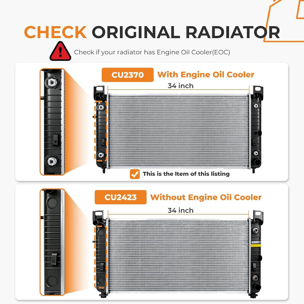 Autoexact 2370 Radiator Compatible with Chevy Silverado Suburban GMC Yukon Sierra Tahoe Escalade Hummer H2 4.3L 4.8L 5.3L 6.0L 6.2L Engine Radiator, 34", with TOC & with EOC