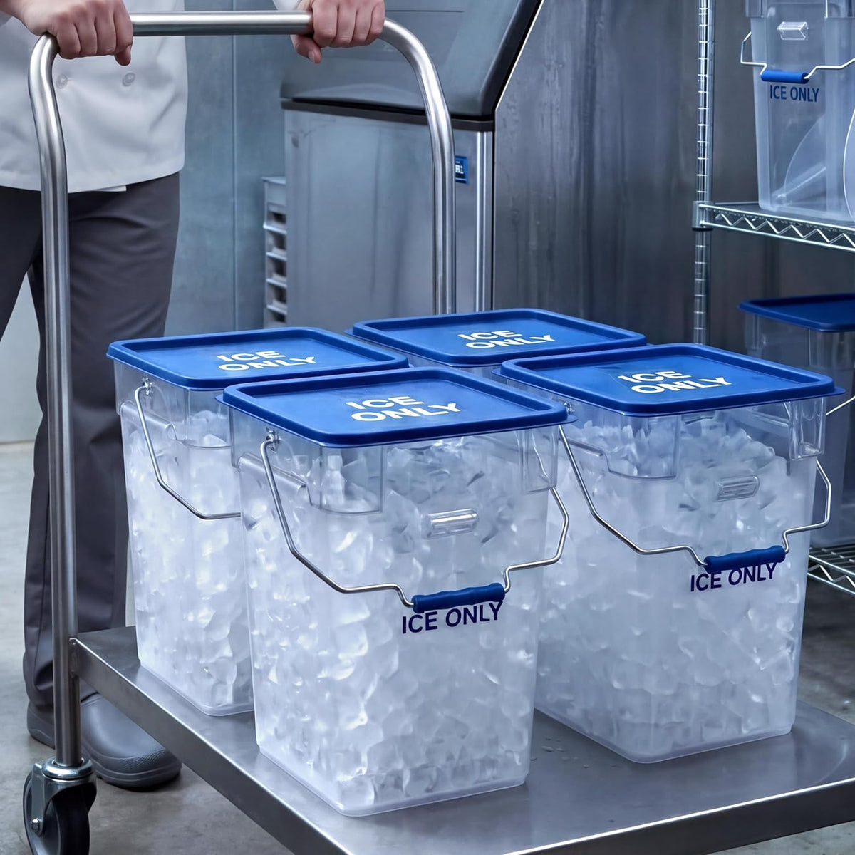 2 Pack 5.5 Gal Square Ice Tote Set with Lids and 64 oz Scoops
