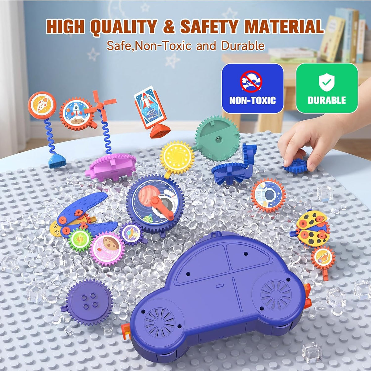 STEM Gear Building Toy for Kids Age 3+,13Pcs Creative Learning Building Blocks Set,2 Modes with Light &