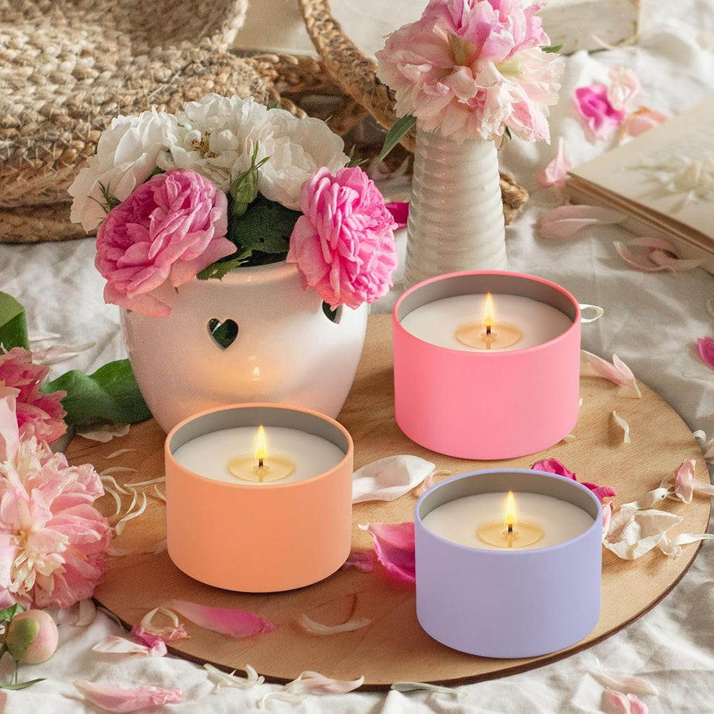 36 Pcs 8 oz Colorful Candle Tins Jars with Lids for Candle Making | Candle Container with Wood Grain Lids, DIY