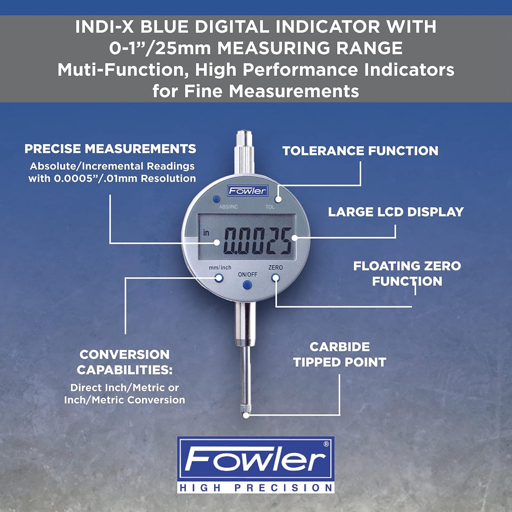 Fowler 54-520-250-0, Ind-X Blue Digital Indicator with 1.0"/25mm Measuring Range