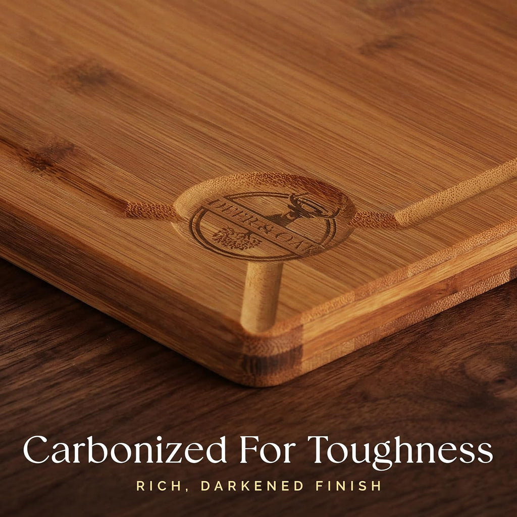 Pre-Oiled, Non Toxic 3-Piece Carbonized Bamboo Cutting Board Set, Eco-Friendly Wooden Chopping Boards for Kitchen