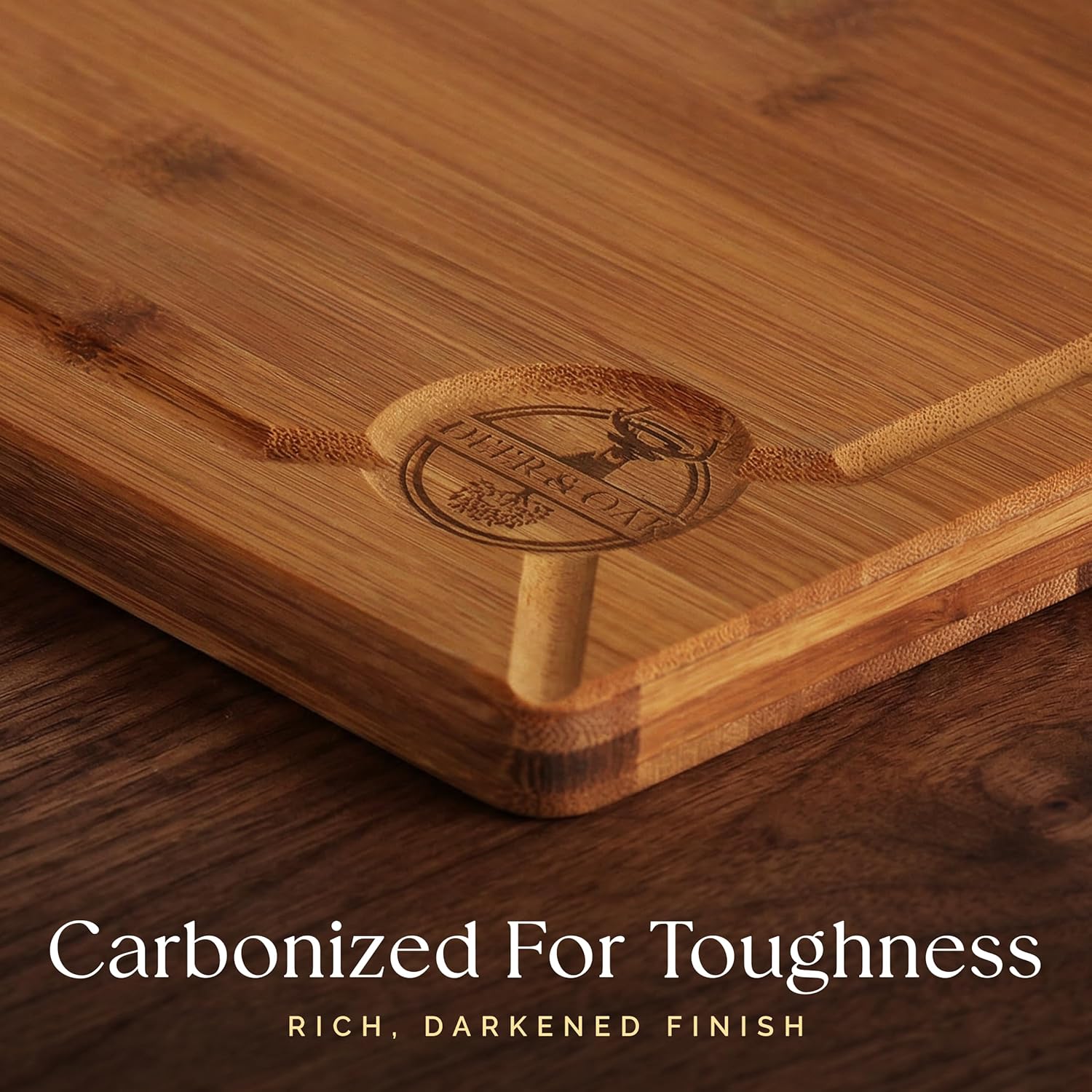 Pre-Oiled, Non Toxic 3-Piece Carbonized Bamboo Cutting Board Set, Eco-Friendly Wooden Chopping Boards for Kitchen