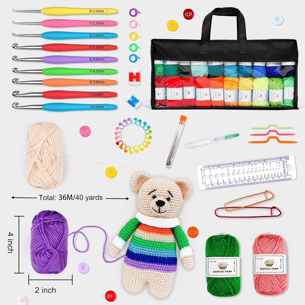 113 Piece Crochet Kit with Yarn Set– 1600 Yards Assorted Yarn for Knitting and Crochet, 73PCS Crochet Accessories Set