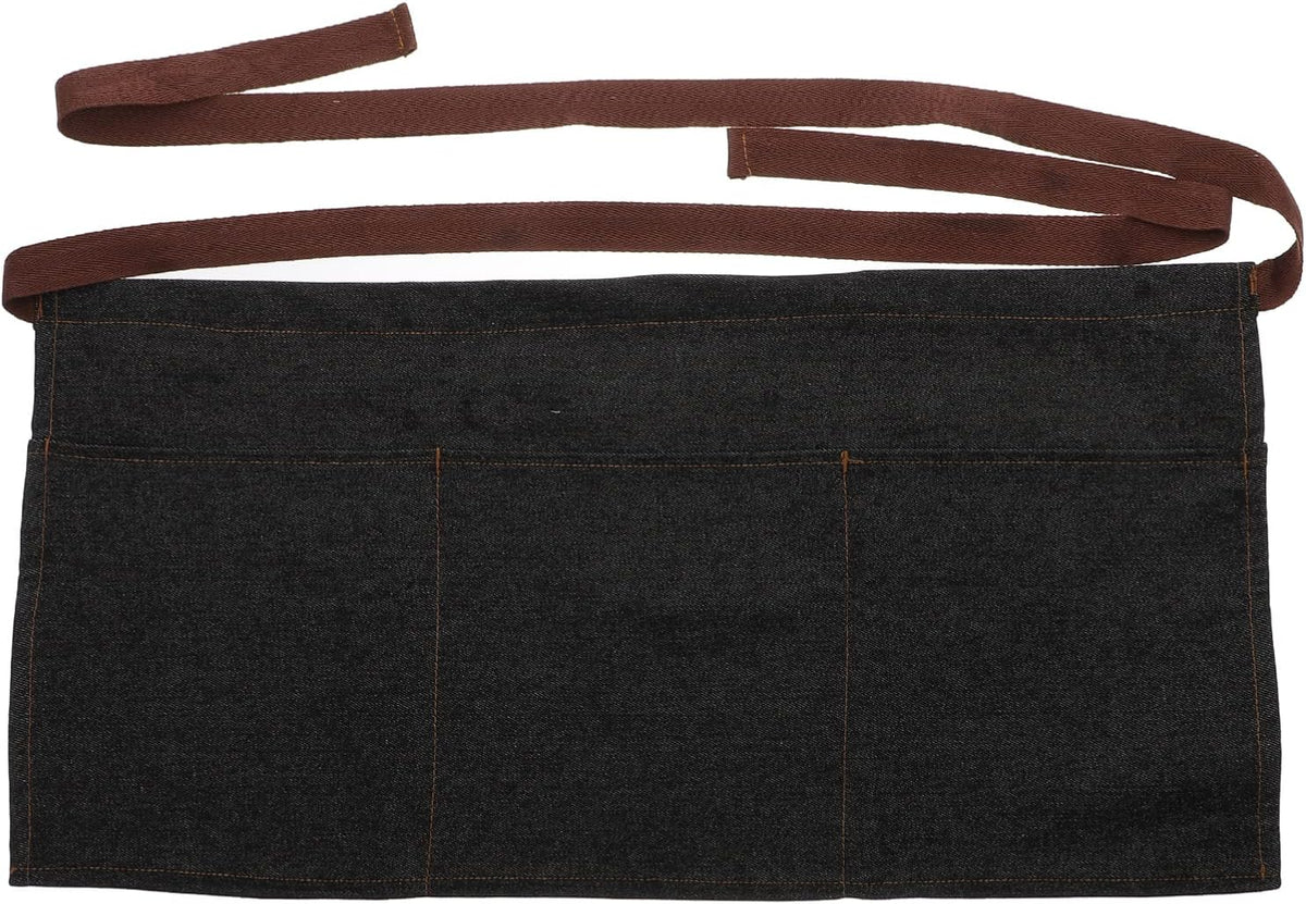 Unisex Denim Half Apron with 3 Pockets Black, 60x29cm