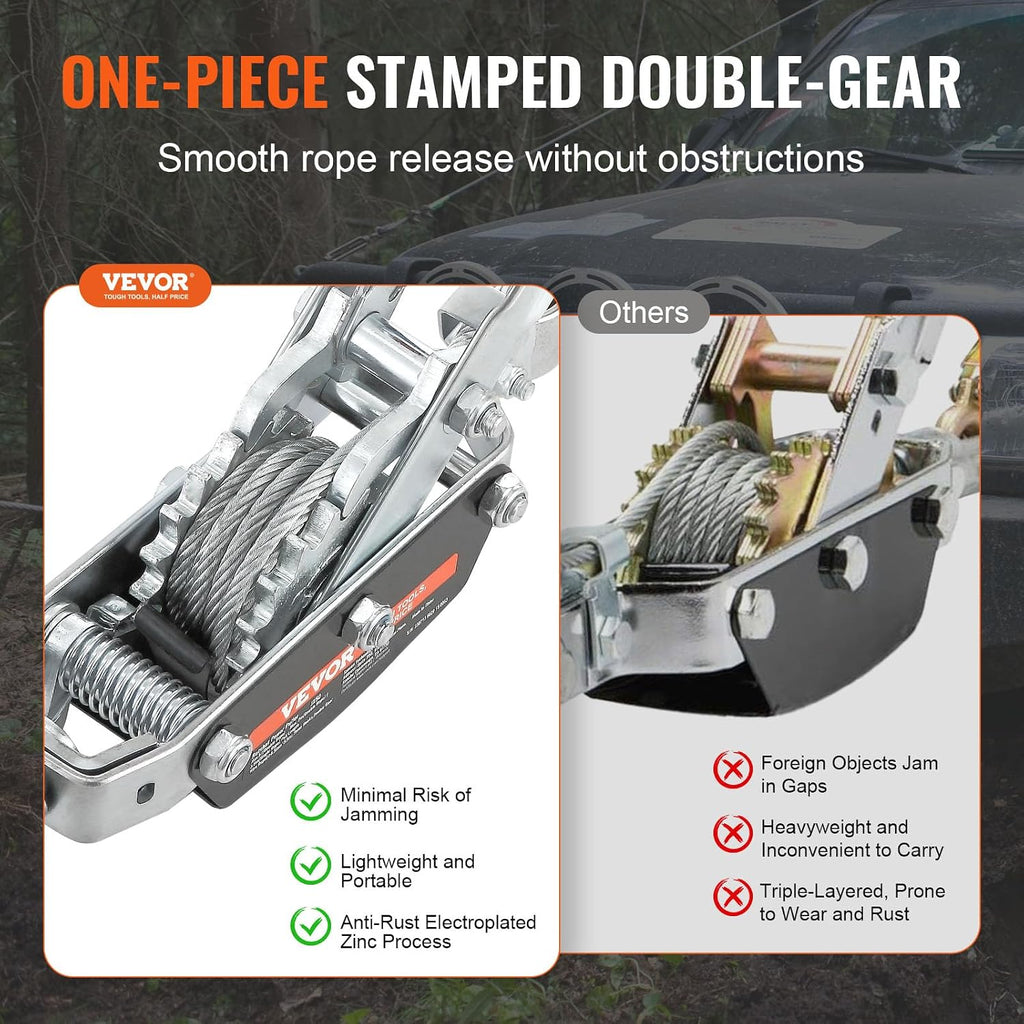 Come Along Winch, 5 Ton (11,023 lbs) Pulling Capacity, 11.5 ft Steel Cable, 3 Hooks, Heavy Duty Ratchet Power Puller