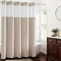 Linen Textured No Hooks Shower Curtain with Liner,Linen,71x74 | Mesh Top Window,with Snap-in Liner,Heavy Duty