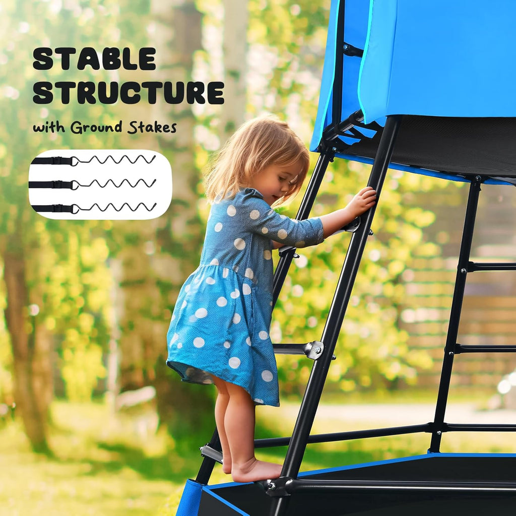 Jungle Gym with Platform and Tent, Climbing Toys with Monkey Bars for Kids, Metal Outdoor Play Equipment