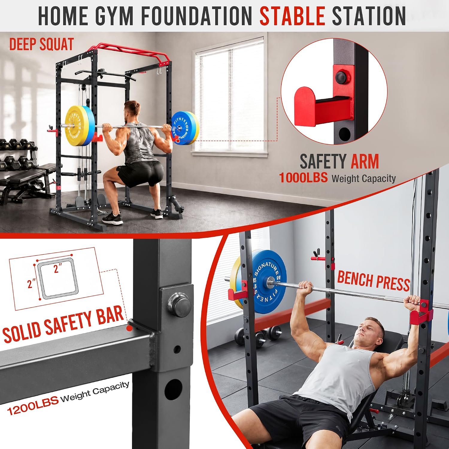 Power Rack, Multi-Function Squat Rack with LAT Pull Down, Power Cage with Pulley System, Strength Training Home Gym