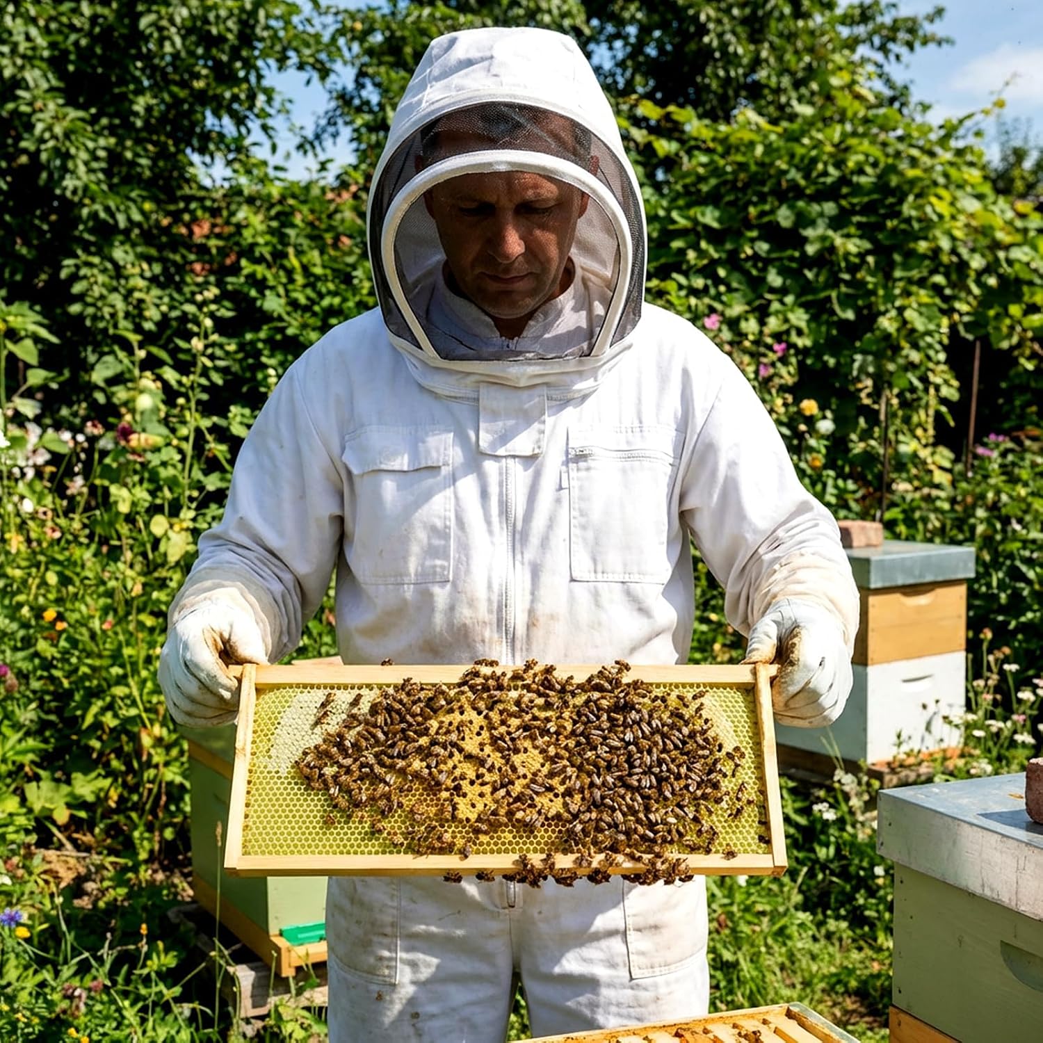 Medium Super Bee Frames with Food Grade Wax Foundations | 10 Pack, Unassembled Wood Bee Hive Frames, Beeswax Coated