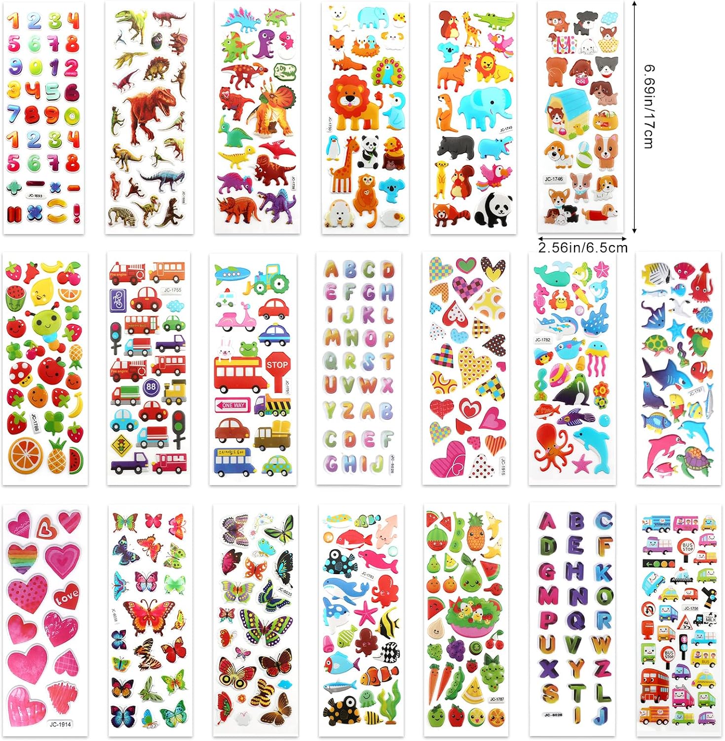 60 Sheets 3D Stickers for Kids & Toddlers, Self-Adhesive Puffy Stickers Variety Pack Includes Animals Letters Numbers