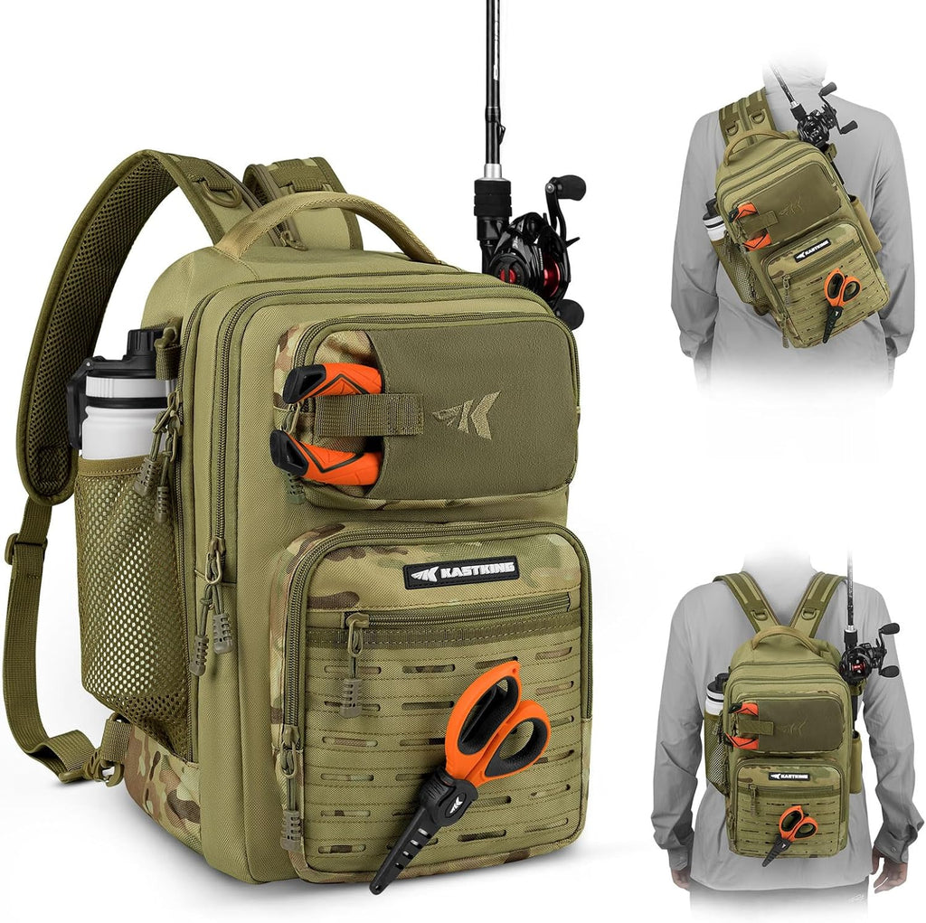Blowbak Fishing Sling Bag, Fishing Backpack with Rod Holder | Fishing Bag Storge Fishing Gear, Gift for Men, Molle