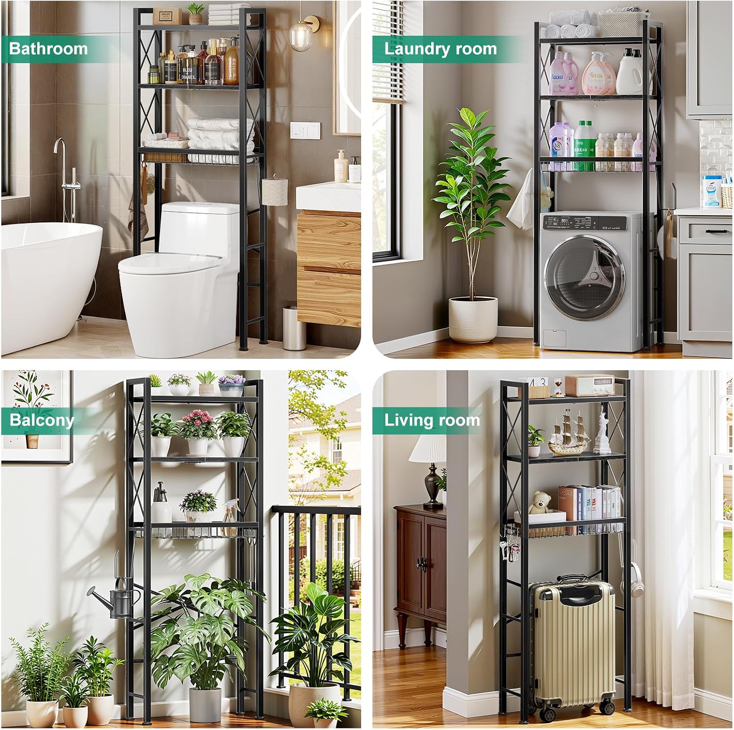 Over The Toilet Storage with X Shape Side Guardrail, 3-Tier Over Toilet Storage Rack with Drain Basket, Freestanding