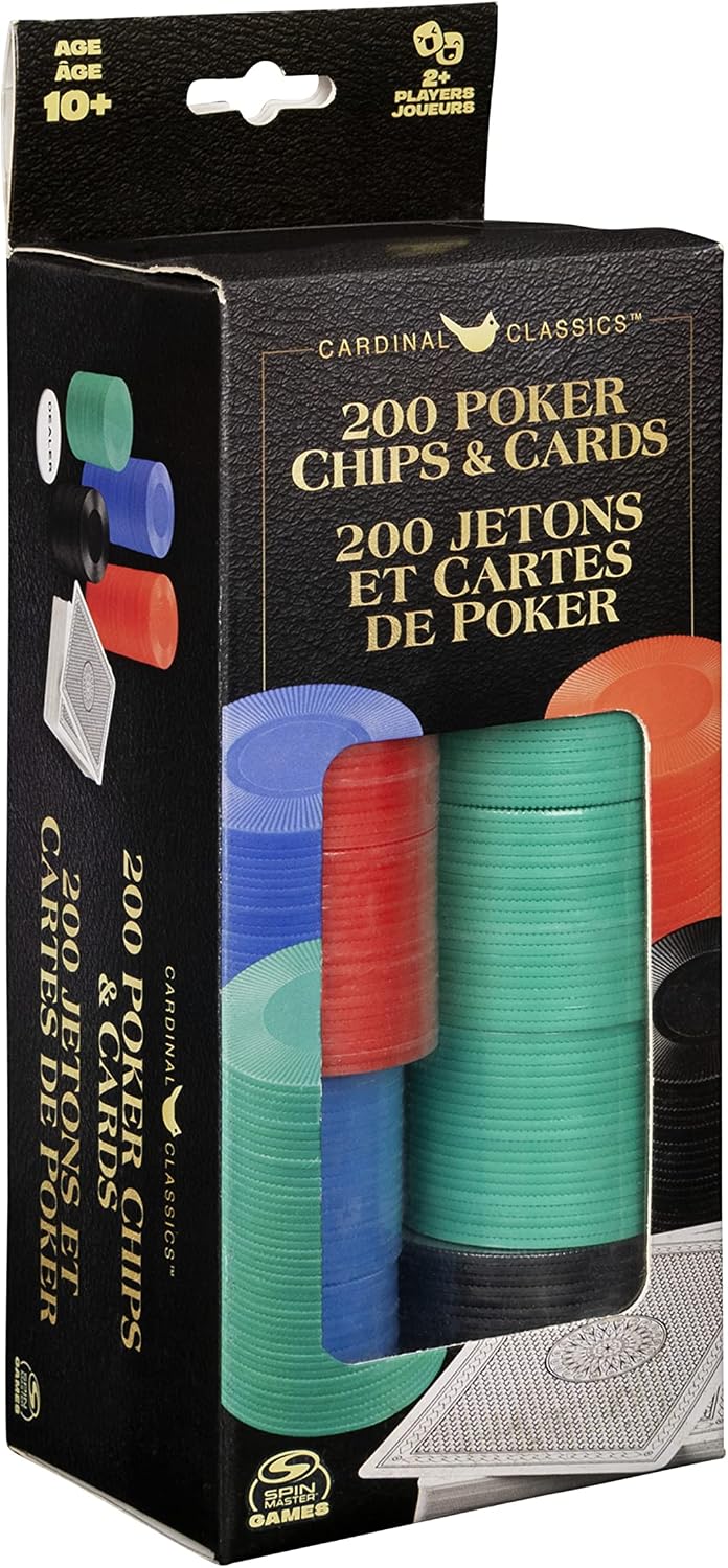 Spin Master Games Cardinal Classics, 200 Poker Chips Set Playing Cards Deck Dealer Button Texas Hold ‘Em Classic