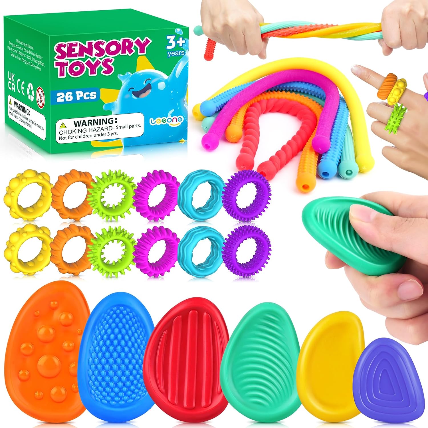 Fidget Sensory Toys for Kids: 26 Pack Quiet Squishy Fidgets for Classroom Students Prizes- Textured Soft Fidget Rings