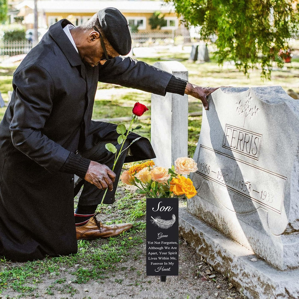 Son Cemetery Vases for Grave, Metal Cemetery Grave Flower Vase with Stake, Son Grave Cemetery Decorations, Metal