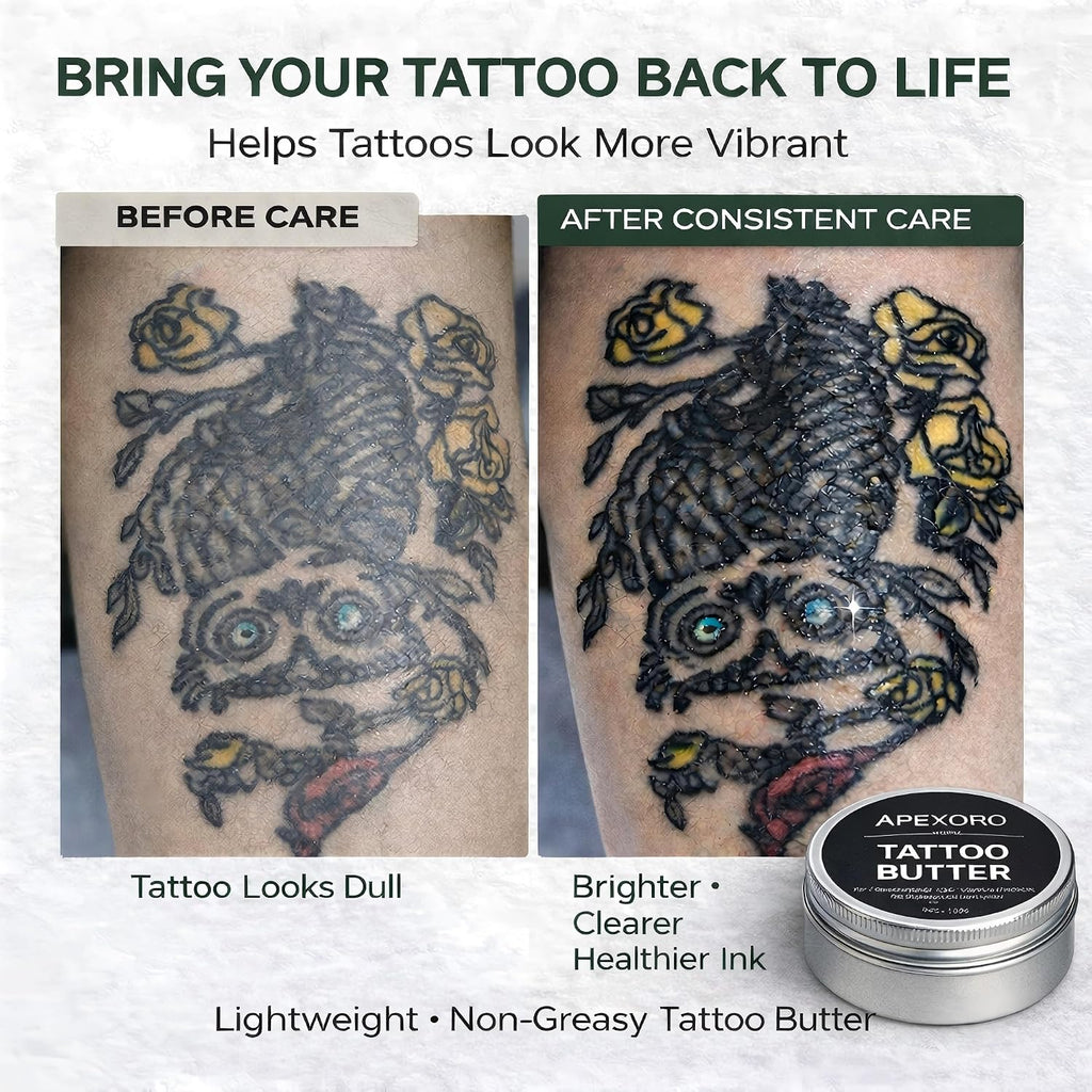 Tattoo Aftercare Kit – Full-Size 5oz Tattoo Butter, Vegan & Non-Greasy Balm for Tattoo Healing with Green Soap