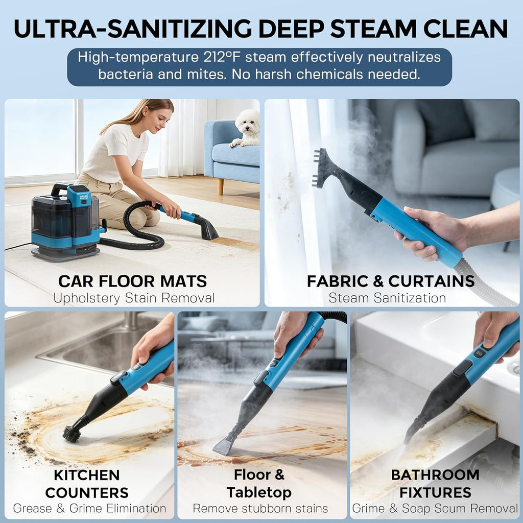 Hydroflex Pro Steam Portable Carpet Spot Cleaner with Steam, 1600W Upholstery Cleaner Machine, 18KPa Strong Suction