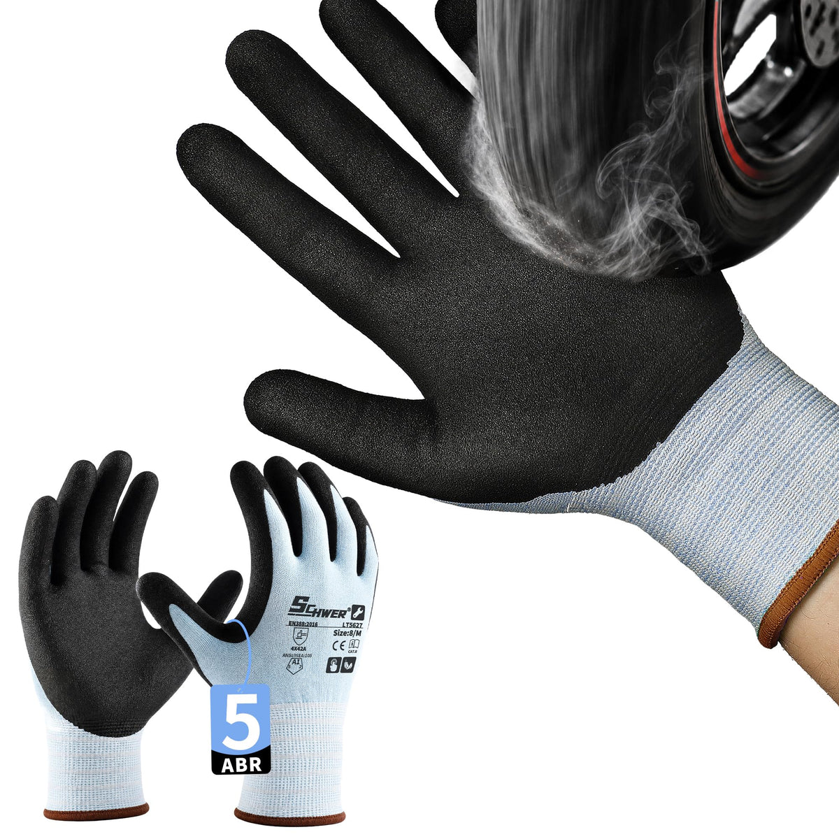 12 Pairs ANSI A2 Cut Resistant Work Gloves for Safety Work，LT5627，M