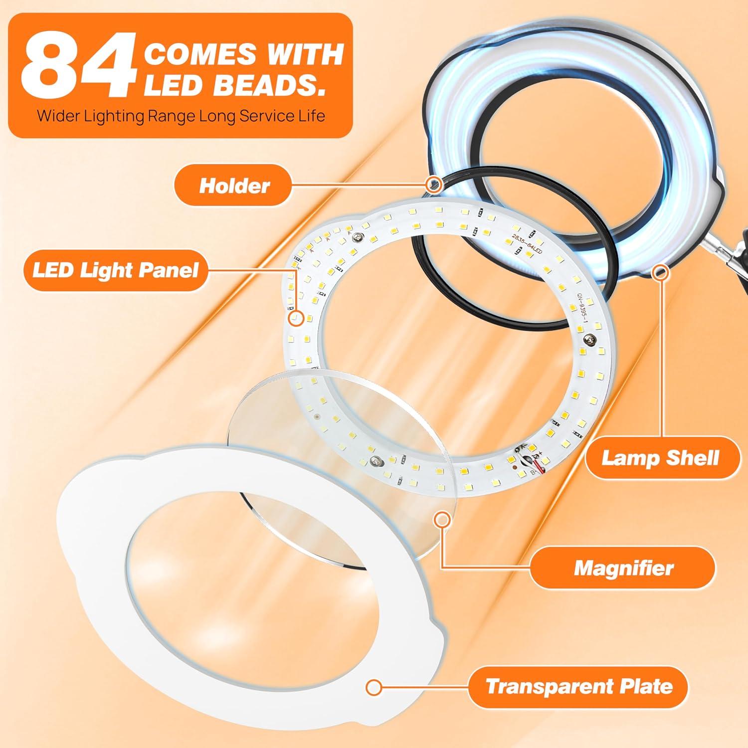 10X Magnifying Glass with Light, Stand and Clamp | 84 LED Magnifier Lamp with 5 Color Modes and Stepless Dimming for