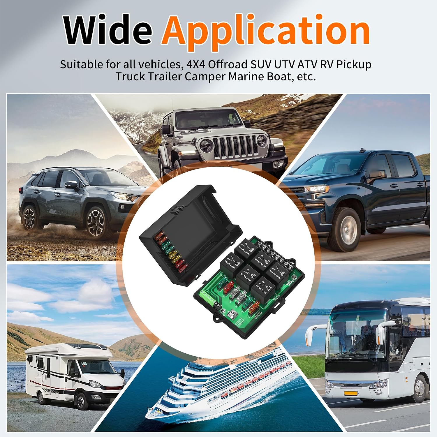 Relay Box Fuse Relay Box 12V Automotive Universal Fuse Panel with 6 Way Relays and 14 x ATC/ATO Blade Fuses 12 Volt
