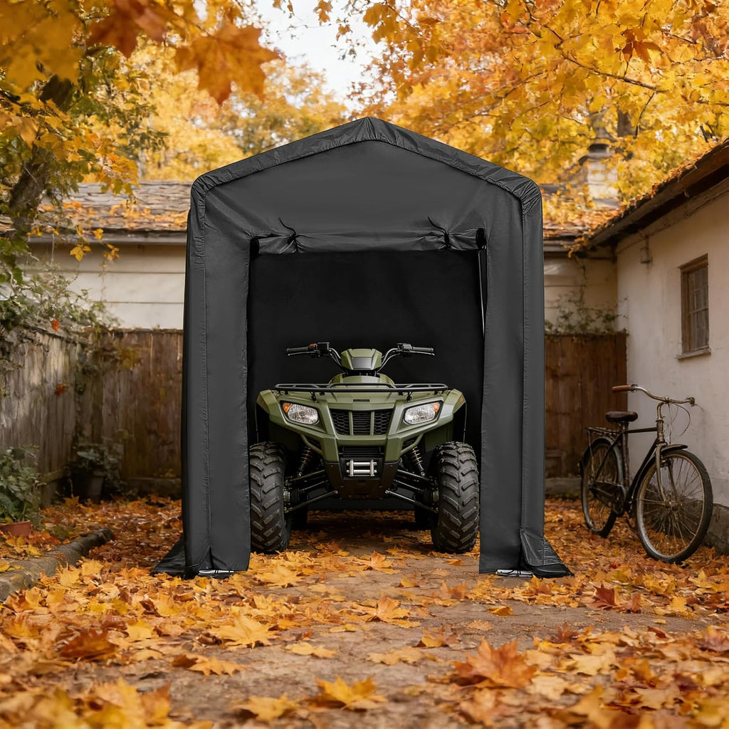 Carport Shelter, Bike Storage Shed Tent with Door Curtain, 6x12x8 ft Waterproof Car Canopy, Heavy-Duty Vehicle
