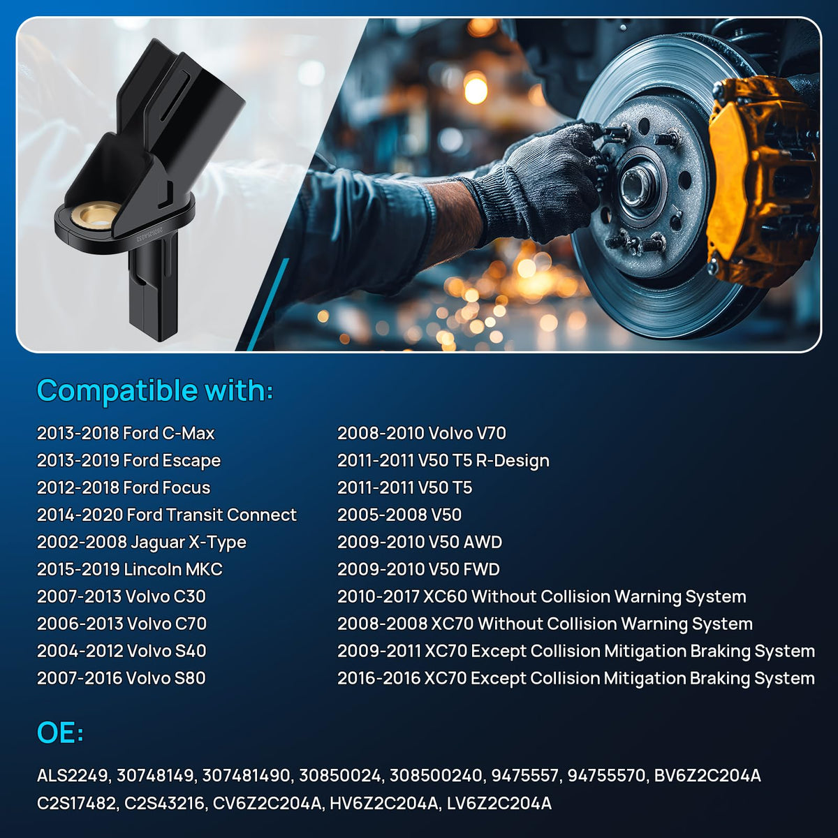 ABS Wheel Speed Sensor Front Left Right Fit for Ford Escape Focus 2012-2019