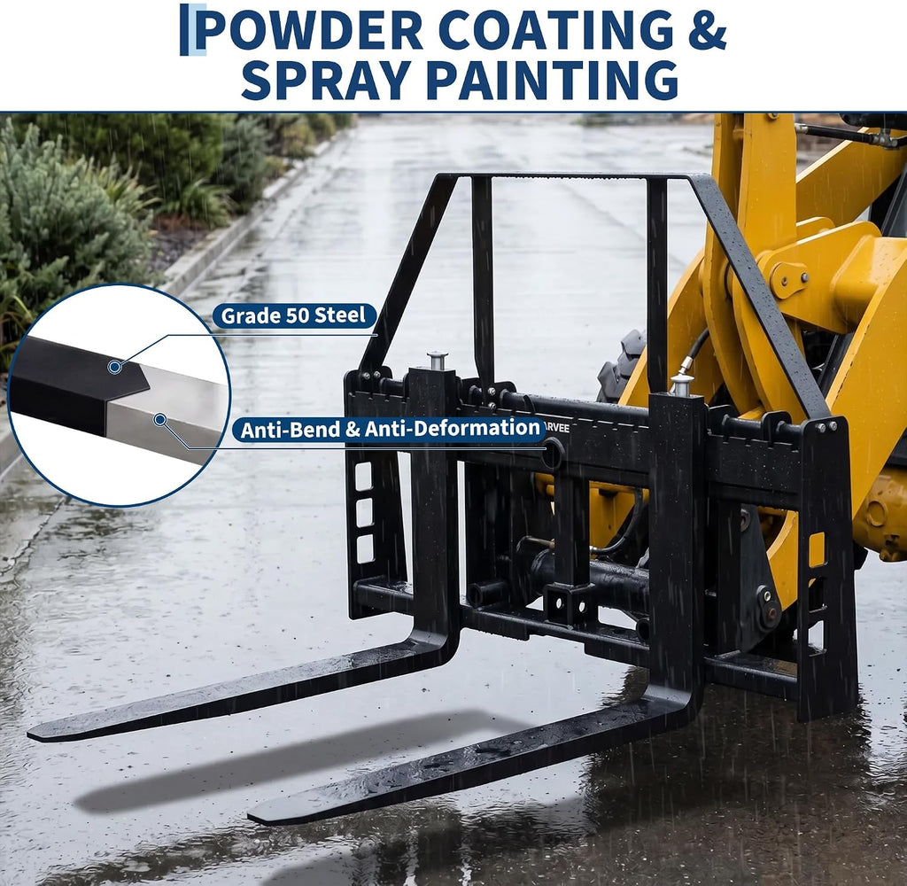 Skid Steer Pallet Fork Frame with 48" Fork Blades for Loaders | 4000Lbs, Pallet Fork Attachment with 2" Hitch
