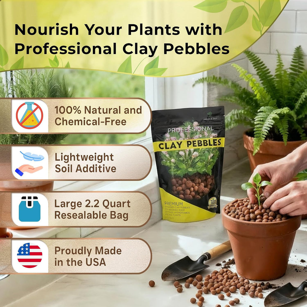 Professional Clay Pebbles for Plants, Expanded Clay Pebbles 2.2 Qt | Clay Pebbles for Plants Hydroponic Promote