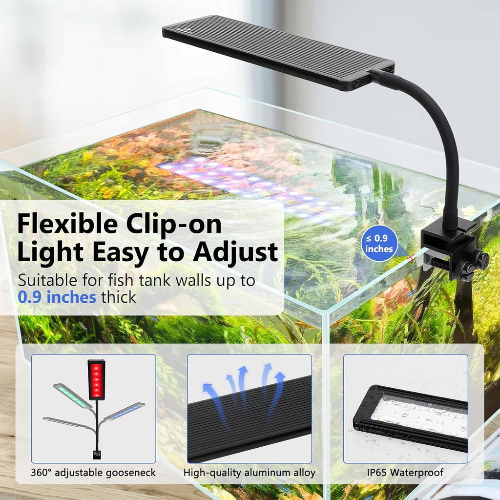 Clip On Aquarium Light, 24/7 Mode Fish Tank Light with Timer