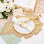 Gold Vinyl Placemats Set of 6, Washable Leaf Patterned Table Mats