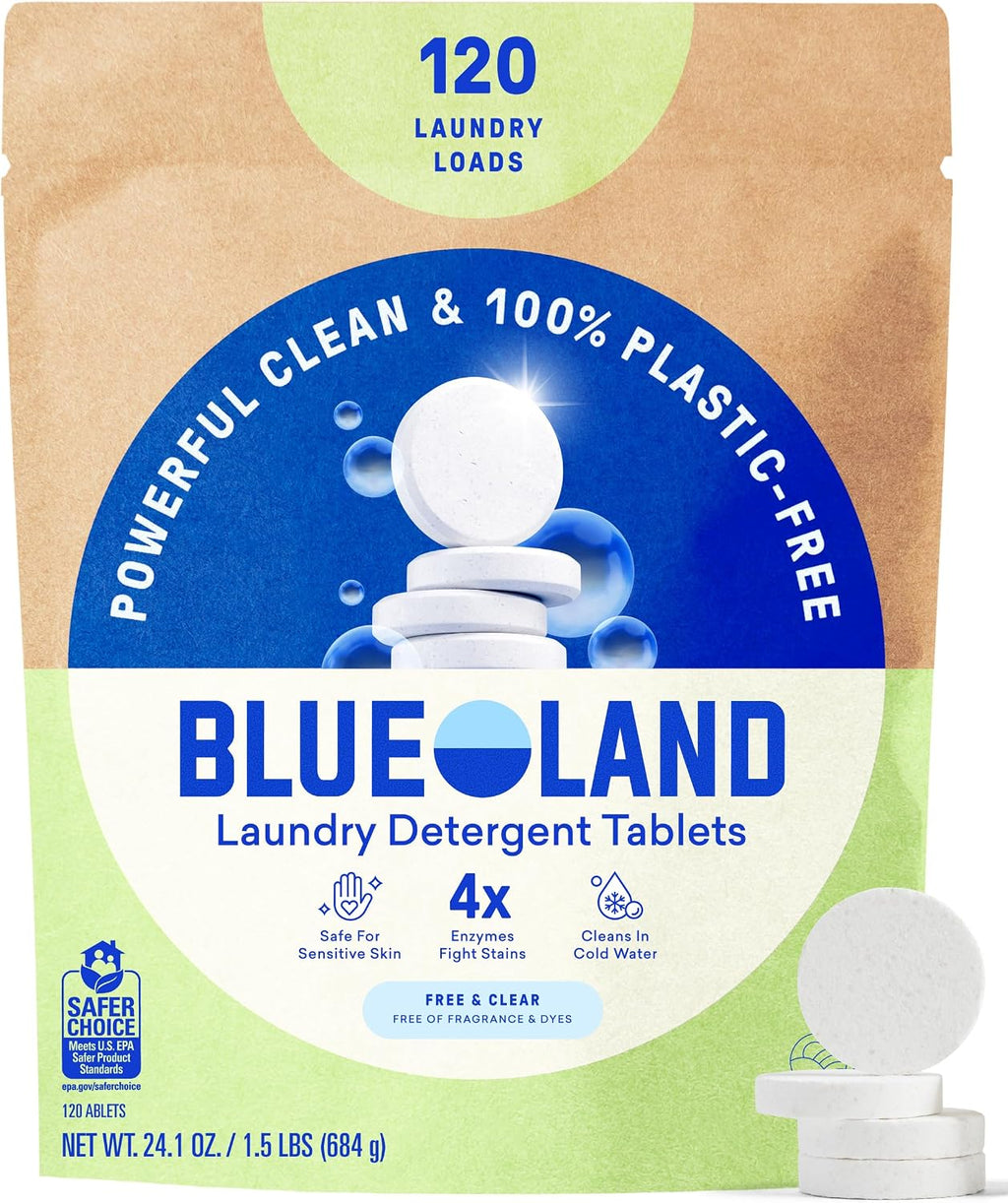 100% Plastic-Free Laundry Detergent Tablets, 120ct, Free & Clear