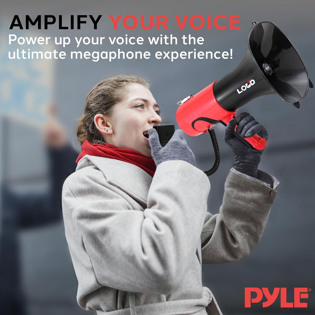 Portable Megaphone Bullhorn - Bluetooth Compatible PA Speaker with Built-in Voice Changer, 1500 Yard Range, Siren